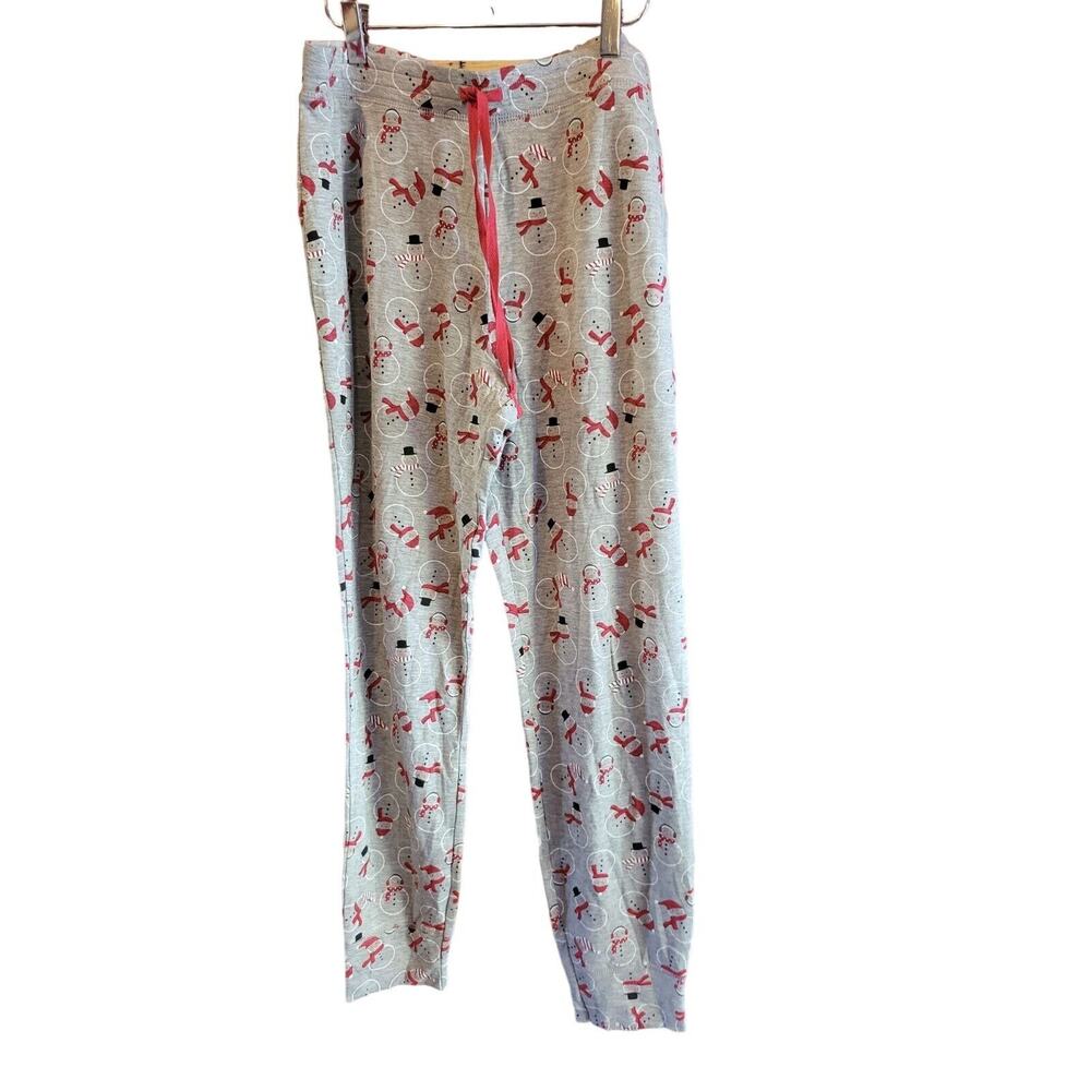 Tabitha Webb Snowman Christmas Pajama Pants L Womens Grey Red Pull On‎ Cuffed